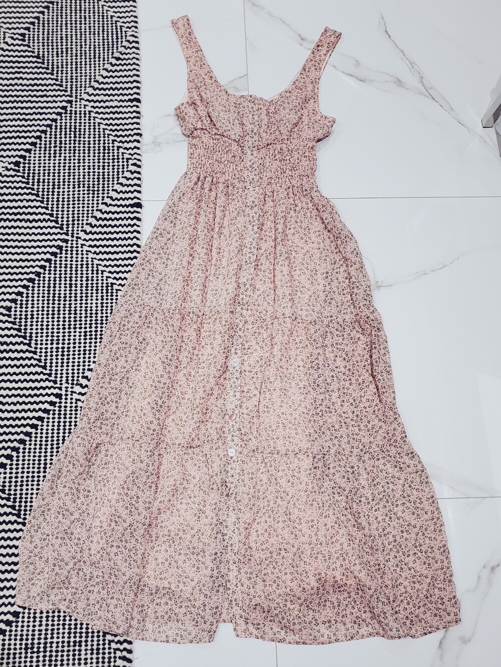 URBAN OUTFITTERS Vintage Style Smocked Button Down Tiered Pleated Maxi Dress